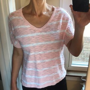 Basic Editions pink/white top, M, V-neck